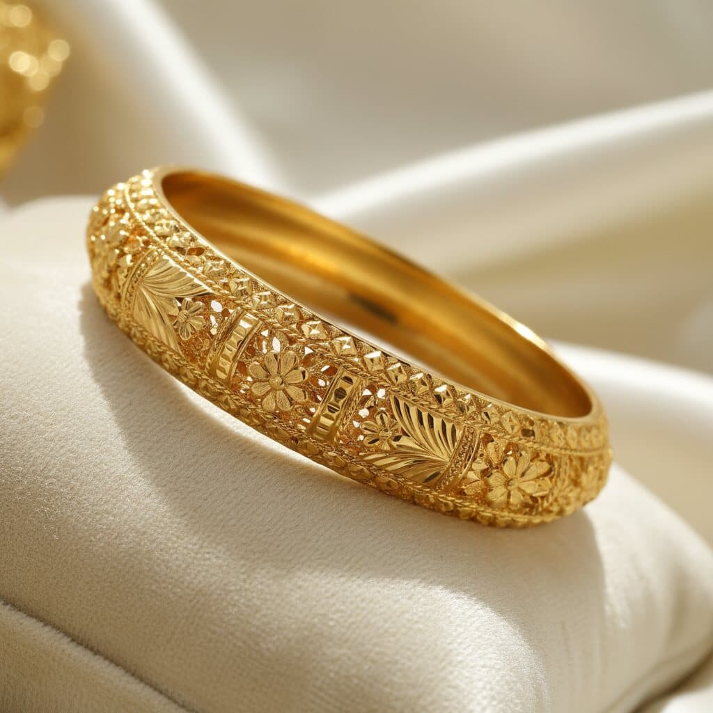 A 22ct gold kangan with cut-out flowers and leaves
